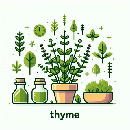 Vector illustration with herbs and plants in pots on white background. Flat style.のイラスト素材