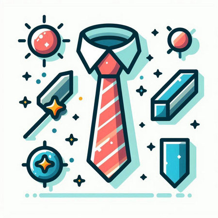 Tie and business icon set. Colorful thin line vector illustration.のイラスト素材