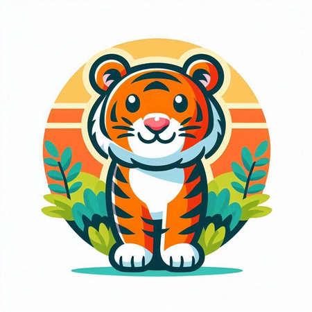 Cute tiger in the jungle. Vector illustration on white background.のイラスト素材