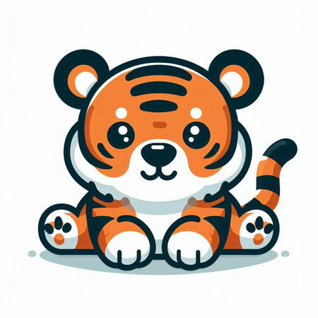 Cute cartoon tiger. Vector illustration isolated on a white background.のイラスト素材