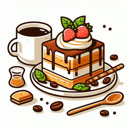 Coffee and cake on a white background. Vector illustration.のイラスト素材