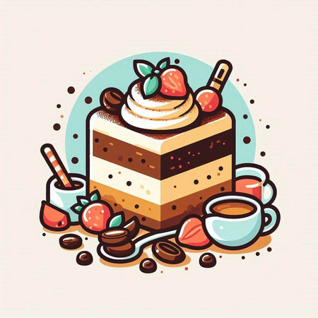 Coffee cup and cake. Vector illustration in retro style.のイラスト素材