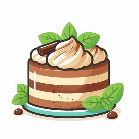 Illustration of a piece of cake with whipped cream and cinnamon.のイラスト素材