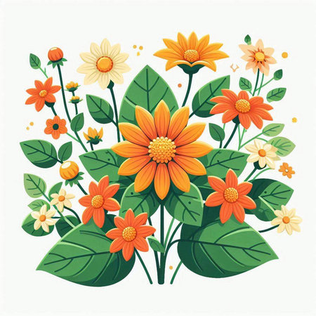 Flowers and leaves isolated on a white background. Vector illustration.のイラスト素材