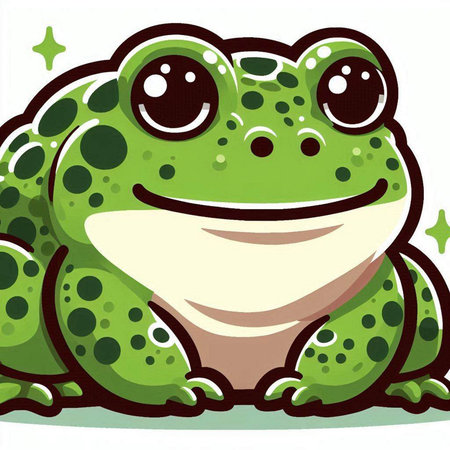 Illustration of a Cute Green Frog Smiling at the Cameraのイラスト素材