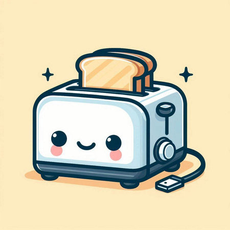 Vector illustration of a cute toaster character. Cute toaster mascot.のイラスト素材
