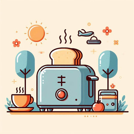 Vector illustration of a modern flat design concept of a toaster.のイラスト素材