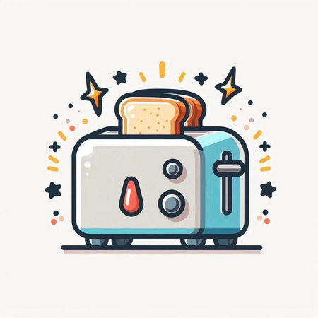 Vector illustration of toaster with toasts in flat line style.のイラスト素材