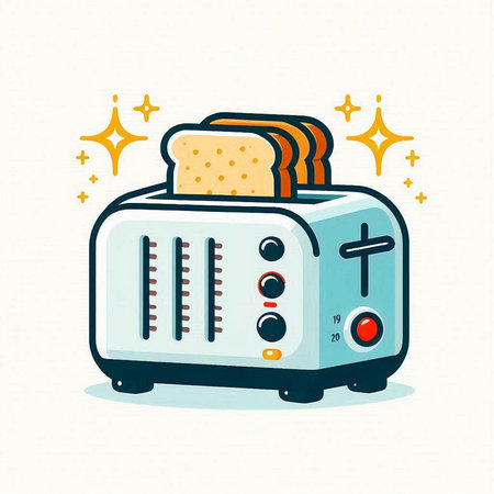 Toaster with bread and butter. Vector illustration in cartoon style.のイラスト素材