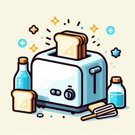 Toaster with toasts and cleaning products. Vector illustration in cartoon style.のイラスト素材