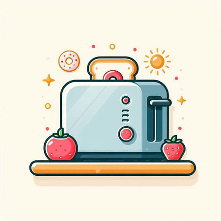 Illustration of a toaster with fruits, vector illustration in flat styleのイラスト素材