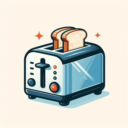 Toaster with bread in cartoon style. Vector illustration of a toaster.のイラスト素材