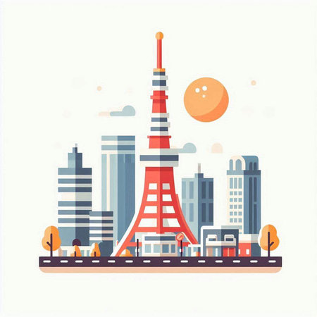 Illustration of Tokyo, Japan. Vector illustration in flat style.のイラスト素材