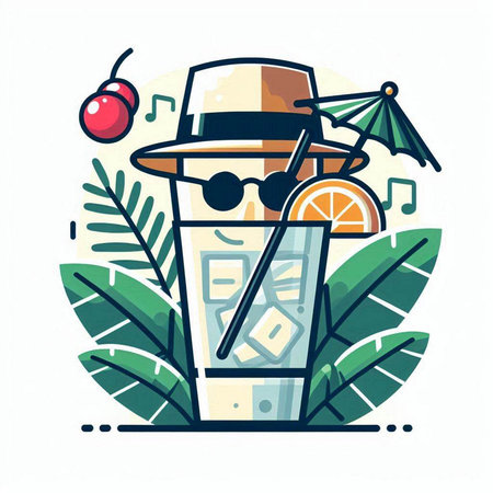 Cocktail flat color vector illustration. Summer time, vacation, holiday conceptのイラスト素材