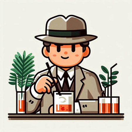 Illustration of a detective working in the office. Vector illustration.のイラスト素材