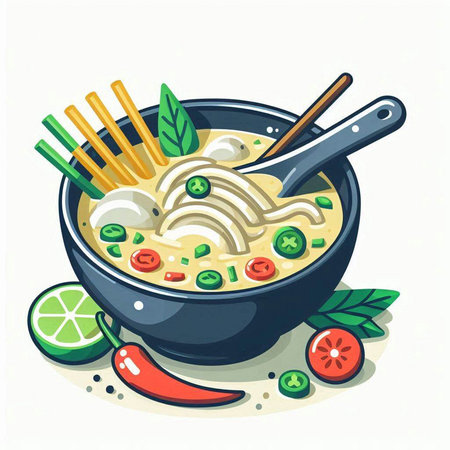 Noodles soup in bowl with chopsticks. Vector illustration.のイラスト素材