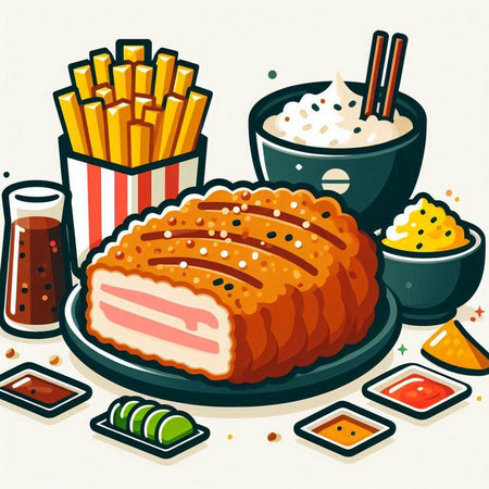 Illustration of a japanese food set. Vector illustration.のイラスト素材