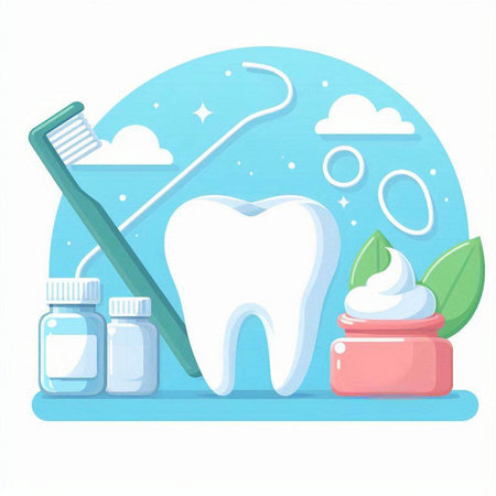 Dental care concept. Toothbrush, toothpaste, toothpaste and cream. Vector illustrationのイラスト素材