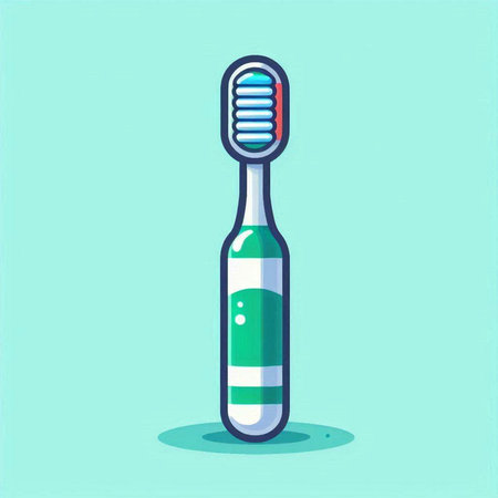 Vector illustration of toothbrush in cartoon style. Isolated on blue background.のイラスト素材