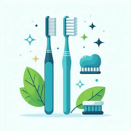 Toothbrushes with toothpaste and toothbrush in flat style. Vector illustration.のイラスト素材