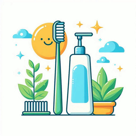 Dental care products. Toothbrush, toothpaste, toothpaste, cream. Vector illustration in flat styleのイラスト素材