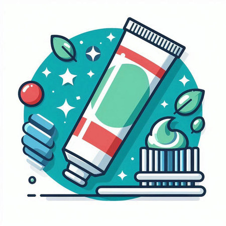 Vector illustration of a tube of toothpaste and toothbrushes on a white background.のイラスト素材