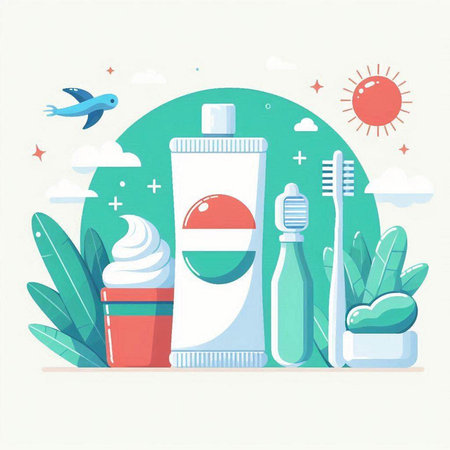 Vector illustration of toothpaste, toothbrush, toothpaste and dental floss.のイラスト素材