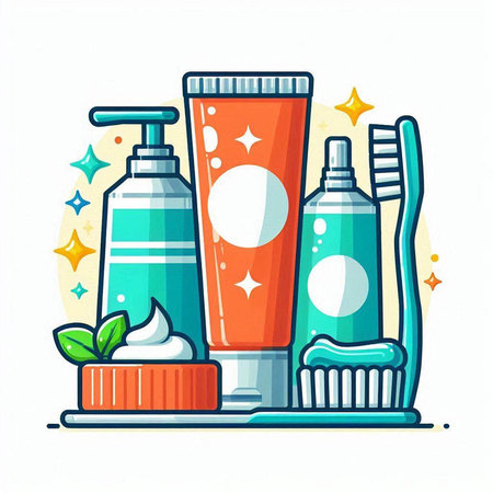 Toothpaste, toothbrush and toothpaste. Vector illustration.のイラスト素材