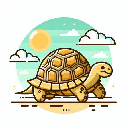 Tortoise on the seashore. Vector illustration in flat styleのイラスト素材