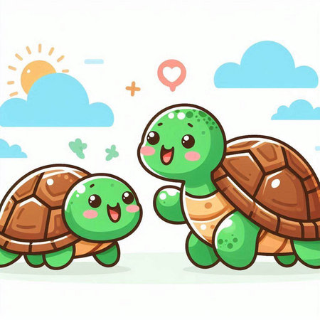 Illustration of Cute Cartoon Tortoise Mascot Character in Loveのイラスト素材