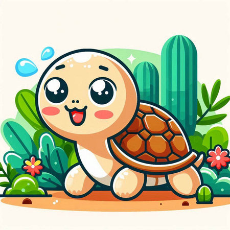 Cute Cartoon Turtle Vector Illustration. Cute Baby Animal Characterのイラスト素材