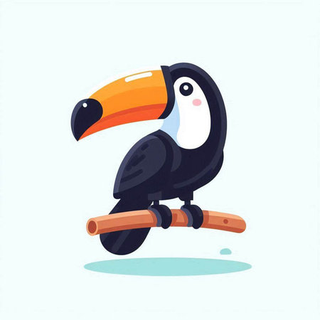Cute cartoon toucan sitting on a branch. Vector illustration.のイラスト素材