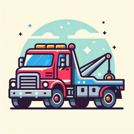 Tow truck icon in flat style. Vector illustration for your designのイラスト素材
