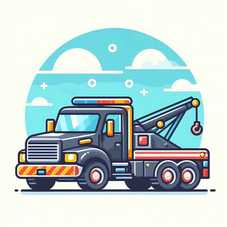 Vector illustration of tow truck on the background of the sea and skyのイラスト素材