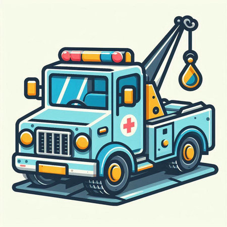 Vector illustration of a tow truck with a crane. Isolated on white background.のイラスト素材
