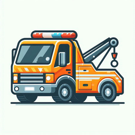 Vector illustration of tow truck with crane. Flat style design for web and print.のイラスト素材