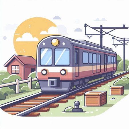 Train on the railway. Vector illustration of a train on a railway station.のイラスト素材