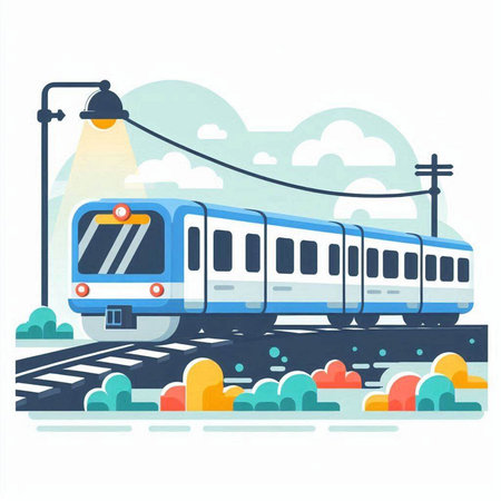 Train on the railway. Vector illustration in flat style on a white background.のイラスト素材