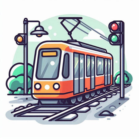 Train on the railway tracks. Vector illustration on a white background.のイラスト素材