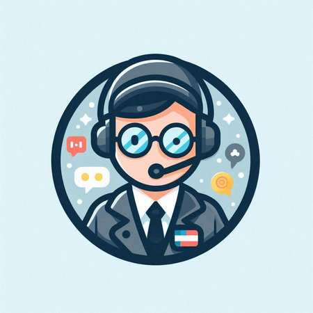 Call center operator with headset. Vector illustration in flat cartoon style.のイラスト素材