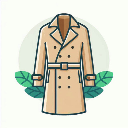 Vector illustration of a coat on a white background with green leaves.のイラスト素材