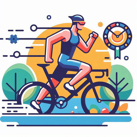 Cyclist running in the park. Flat style vector illustration.のイラスト素材