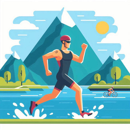 Vector illustration of man in sportswear running in the mountains.のイラスト素材
