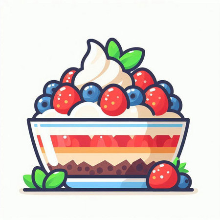 Strawberry cake with whipped cream and fresh berries. Vector illustrationのイラスト素材