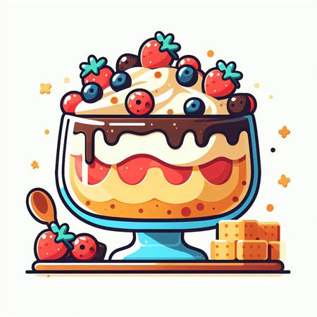 Cake with cream and berries. Vector illustration in cartoon style.のイラスト素材