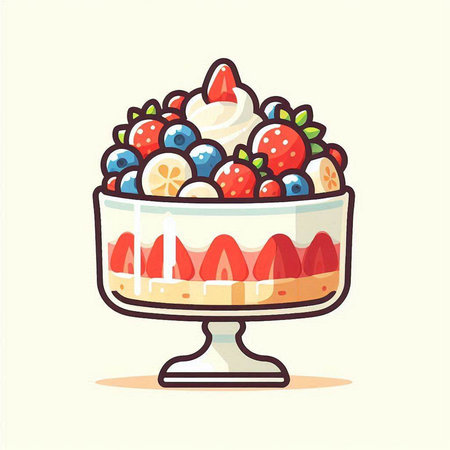 Cake with cream and berries in glass bowl. Vector illustration.のイラスト素材