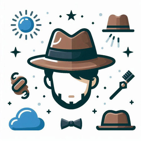 Vector illustration of a detective in a hat and bow tie with a mustacheのイラスト素材