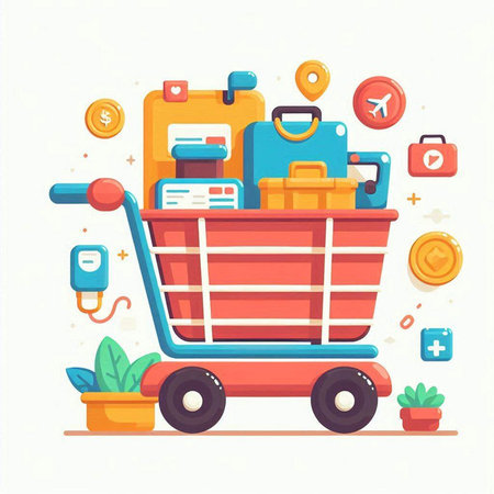 Vector illustration of online shopping, e-commerce, e-commerce and business services.のイラスト素材