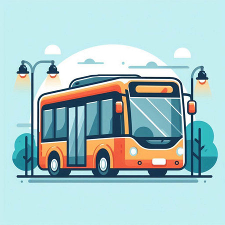 Bus on the road. Vector illustration in flat design style. Eps 10のイラスト素材
