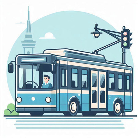 Public transport in the city. Vector illustration in flat cartoon style.のイラスト素材